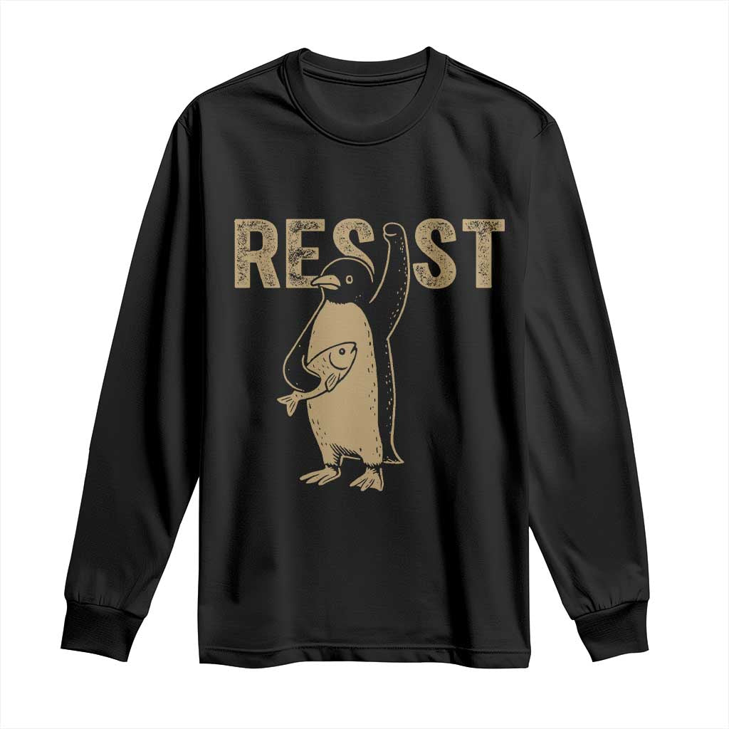 Funny Penguin Resist Long Sleeve Shirt Against Tariffs Activism Vintage