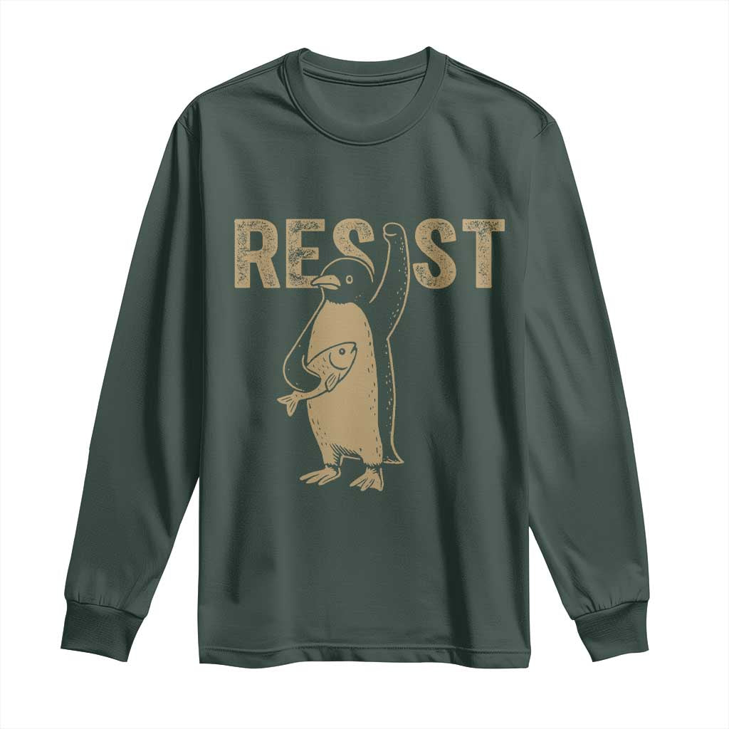 Funny Penguin Resist Long Sleeve Shirt Against Tariffs Activism Vintage