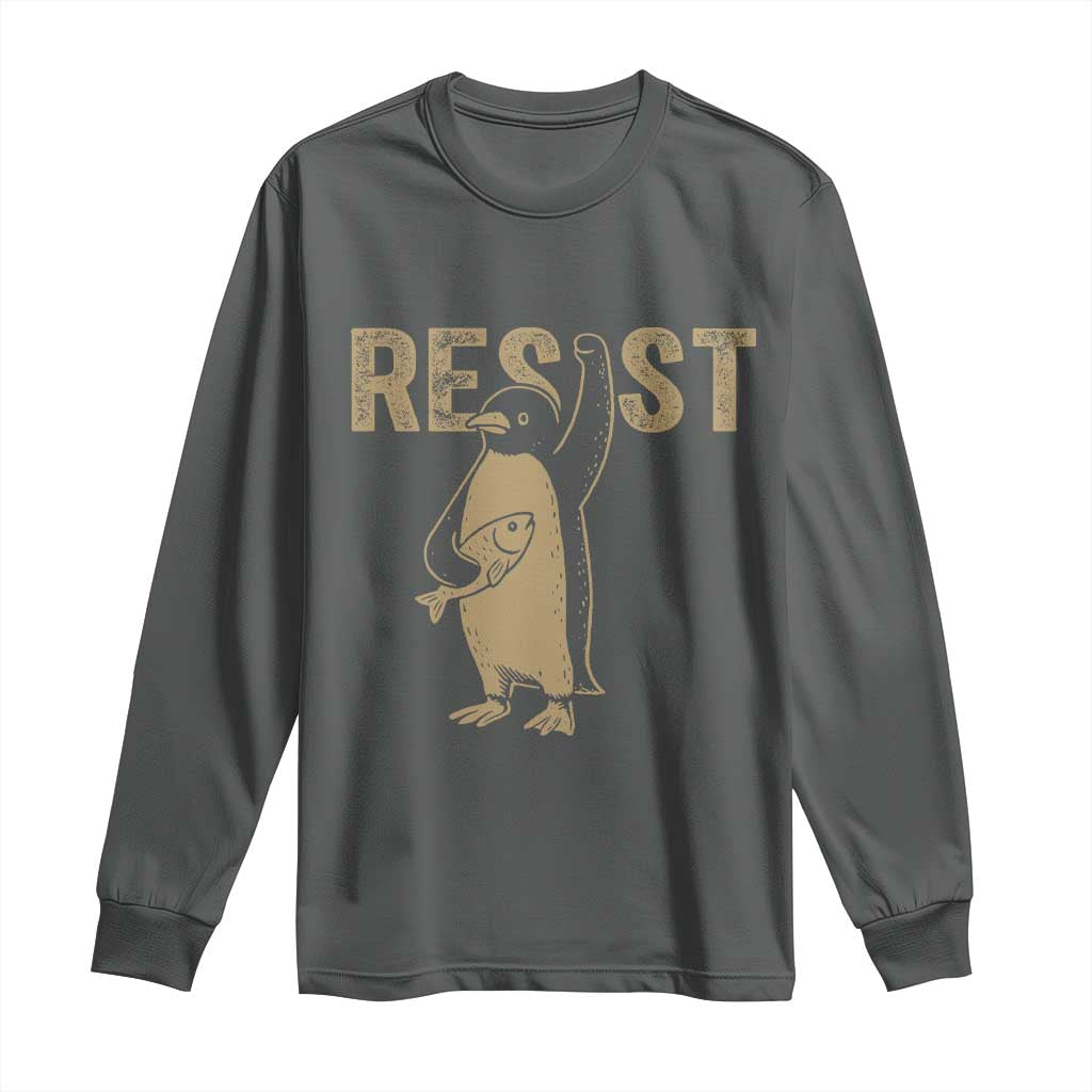 Funny Penguin Resist Long Sleeve Shirt Against Tariffs Activism Vintage