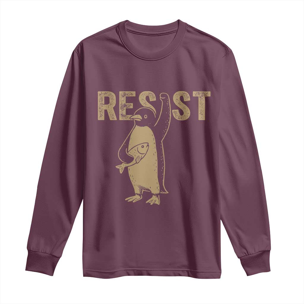 Funny Penguin Resist Long Sleeve Shirt Against Tariffs Activism Vintage