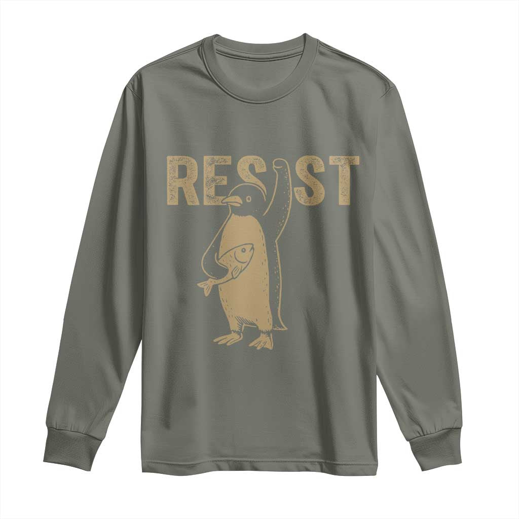 Funny Penguin Resist Long Sleeve Shirt Against Tariffs Activism Vintage
