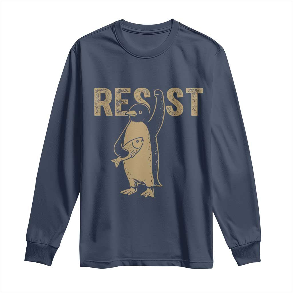 Funny Penguin Resist Long Sleeve Shirt Against Tariffs Activism Vintage