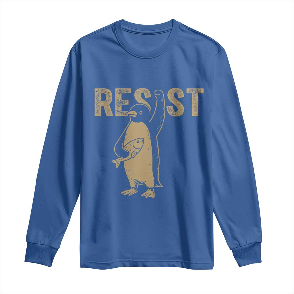 Funny Penguin Resist Long Sleeve Shirt Against Tariffs Activism Vintage