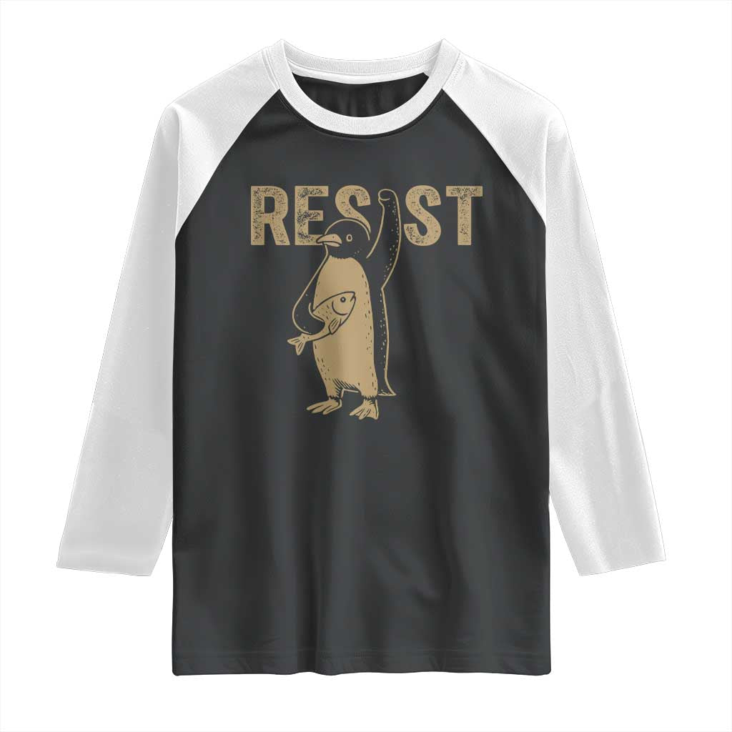 Funny Penguin Resist Raglan Shirt Against Tariffs Activism Vintage