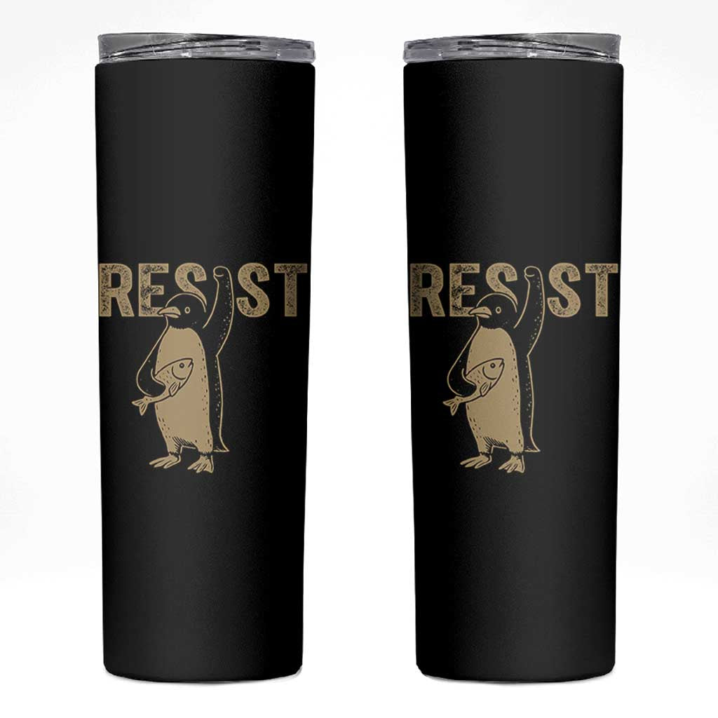 Funny Penguin Resist Skinny Tumbler Against Tariffs Activism Vintage