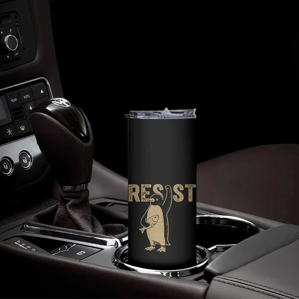 Funny Penguin Resist Skinny Tumbler Against Tariffs Activism Vintage