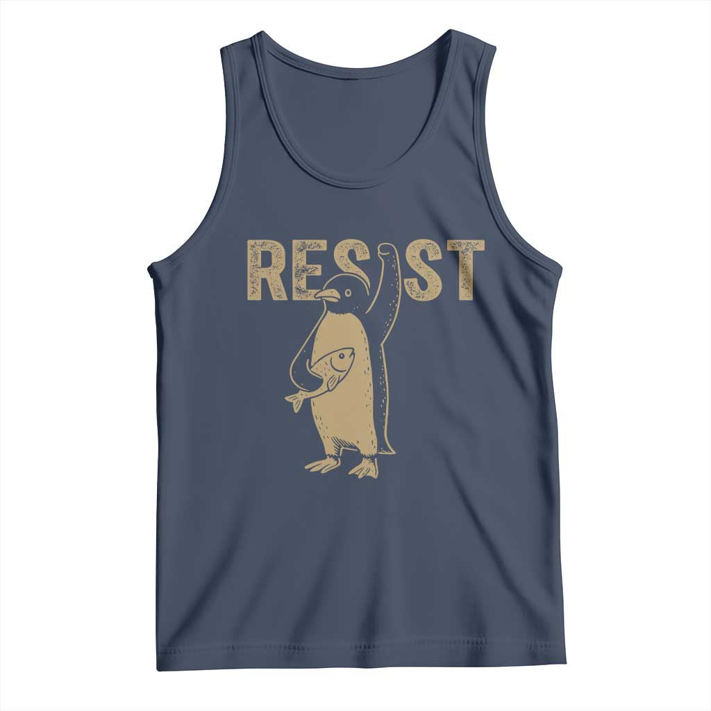 Funny Penguin Resist Tank Top Against Tariffs Activism Vintage