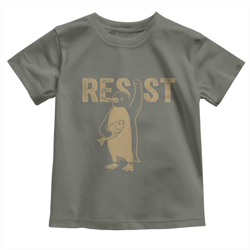 Funny Penguin Resist Toddler T Shirt Against Tariffs Activism Vintage