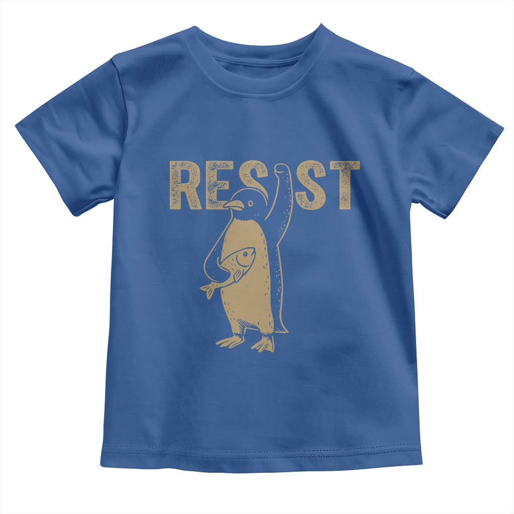 Funny Penguin Resist Toddler T Shirt Against Tariffs Activism Vintage