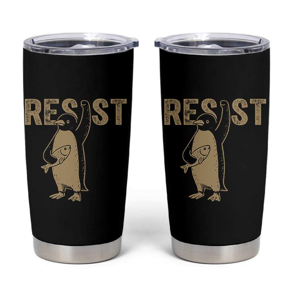 Funny Penguin Resist Tumbler Cup Against Tariffs Activism Vintage