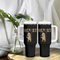 Funny Penguin Resist Tumbler With Handle Against Tariffs Activism Vintage