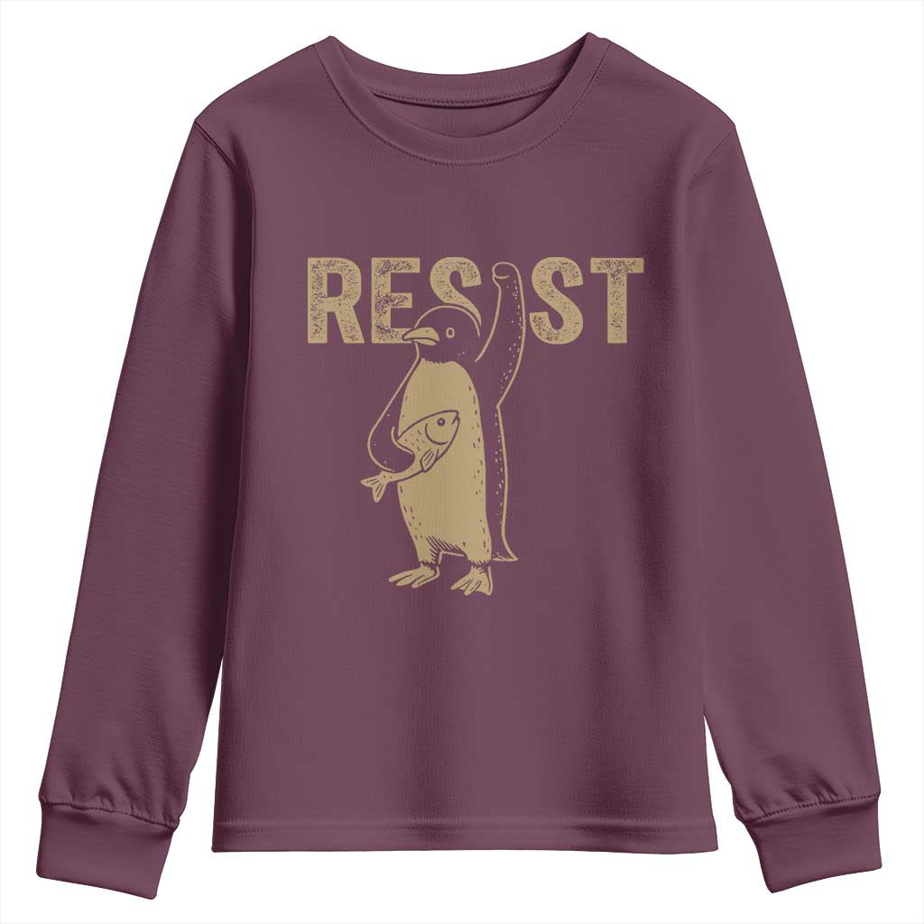 Funny Penguin Resist Youth Sweatshirt Against Tariffs Activism Vintage
