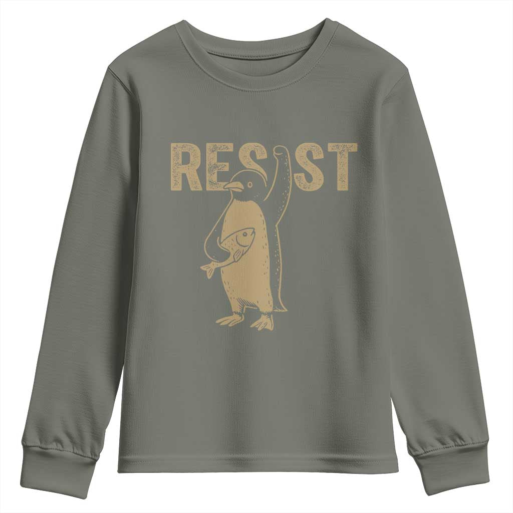 Funny Penguin Resist Youth Sweatshirt Against Tariffs Activism Vintage