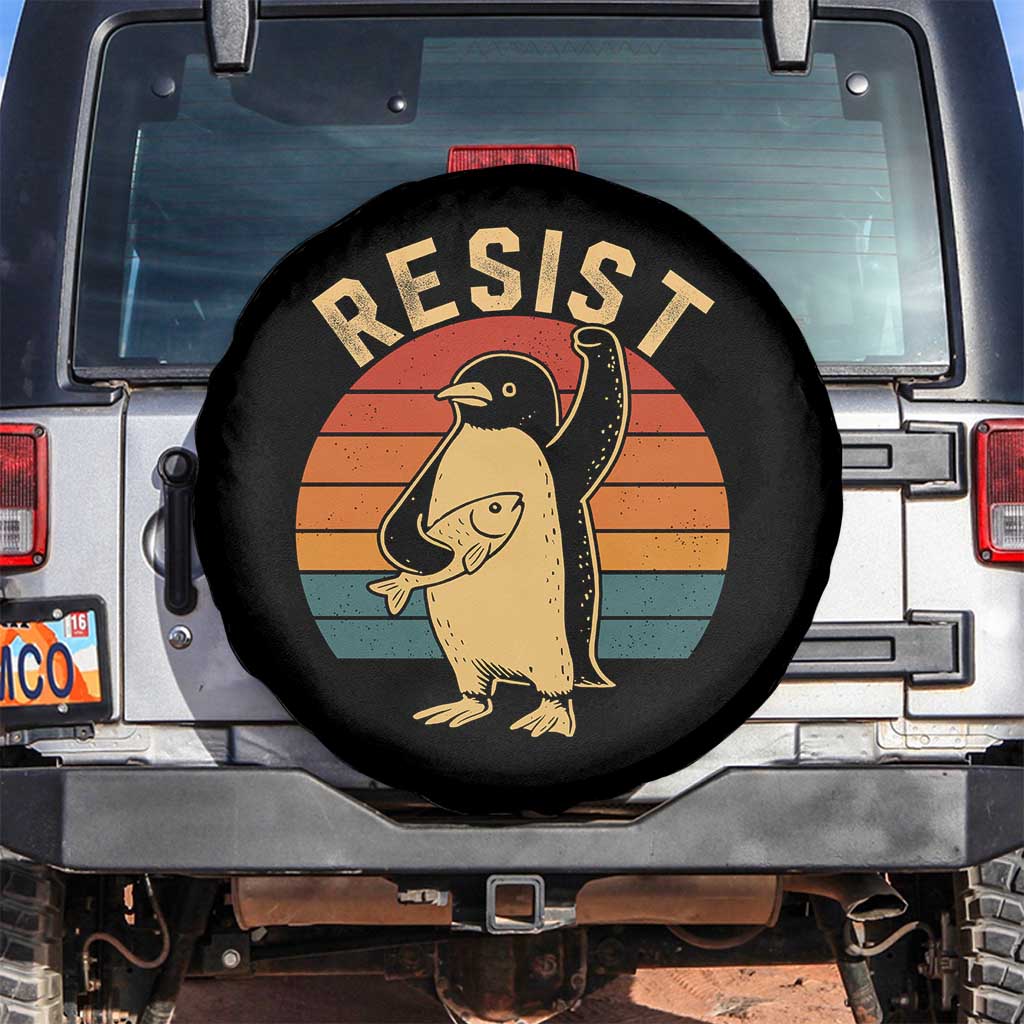 Funny Penguin Resist Spare Tire Cover Against Tariffs Retro Vintage