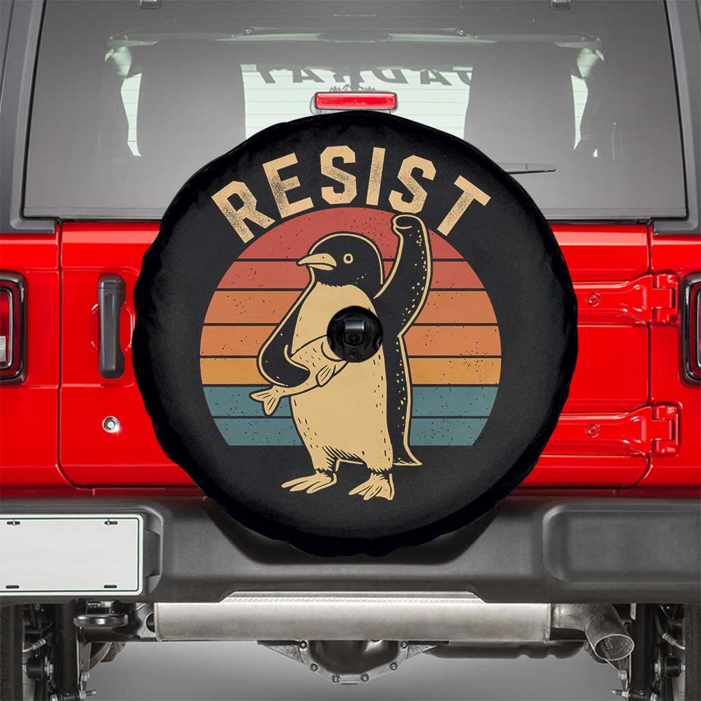 Funny Penguin Resist Spare Tire Cover Against Tariffs Retro Vintage