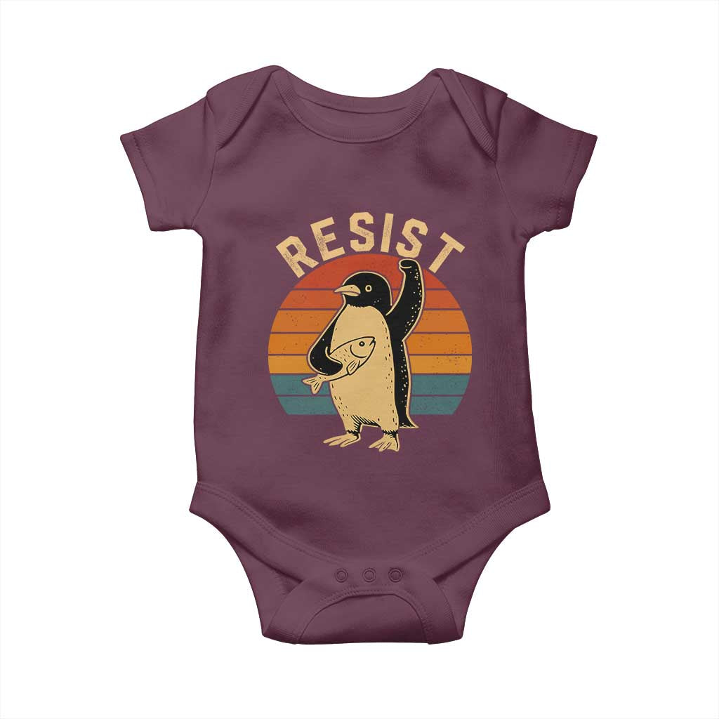 Funny Penguin Resist Baby Onesie Against Tariffs Retro Vintage