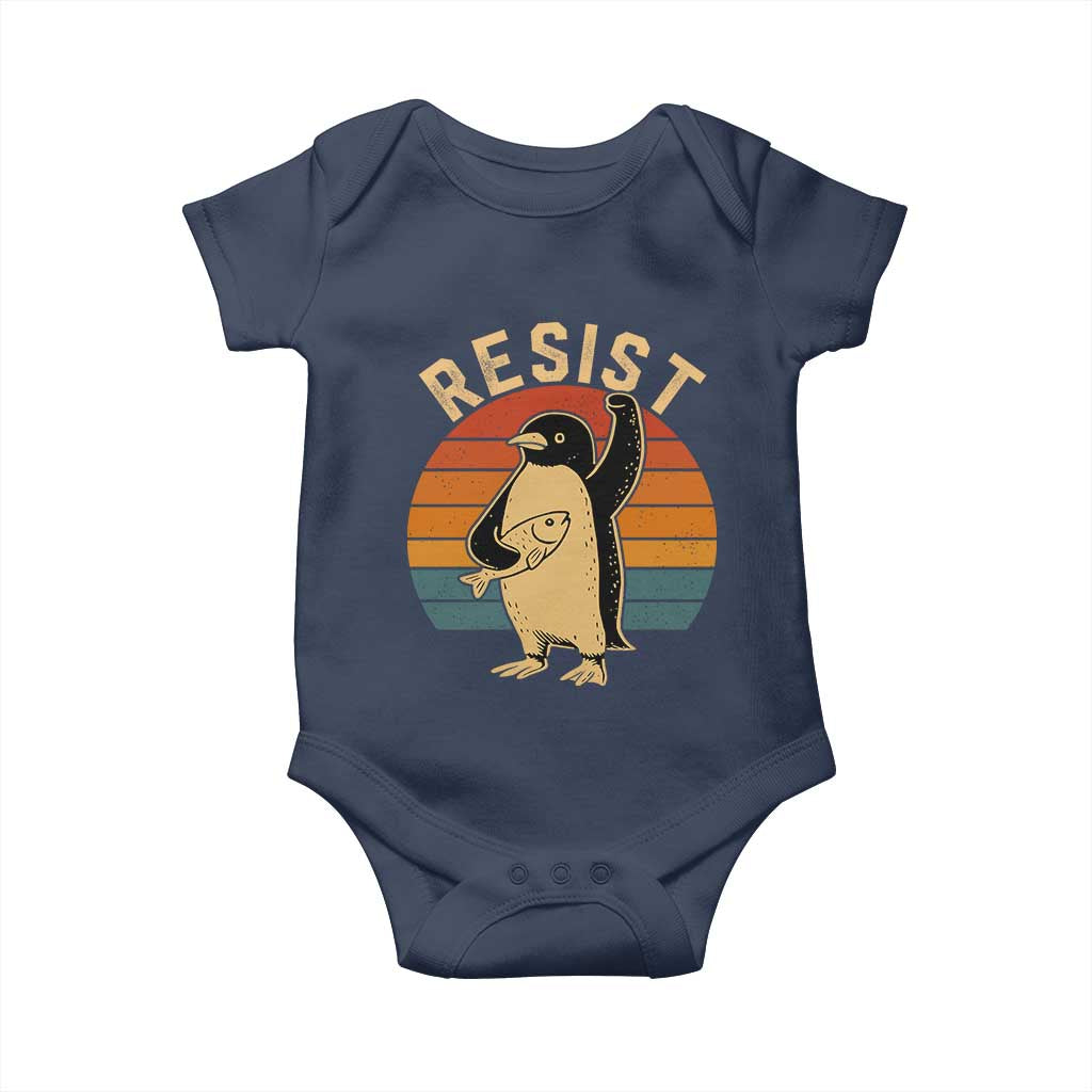 Funny Penguin Resist Baby Onesie Against Tariffs Retro Vintage