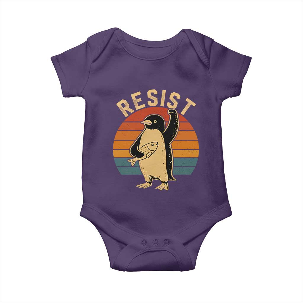 Funny Penguin Resist Baby Onesie Against Tariffs Retro Vintage