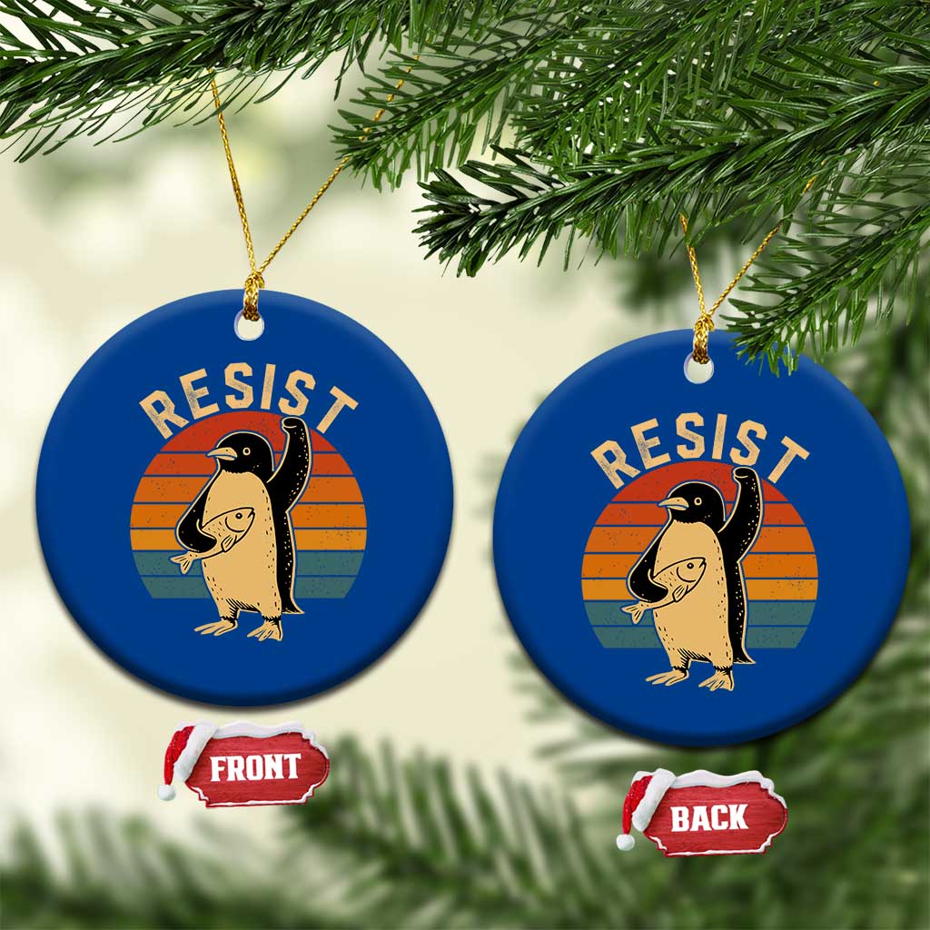 Funny Penguin Resist Ceramic Ornament Against Tariffs Retro Vintage - Wonder Print Shop