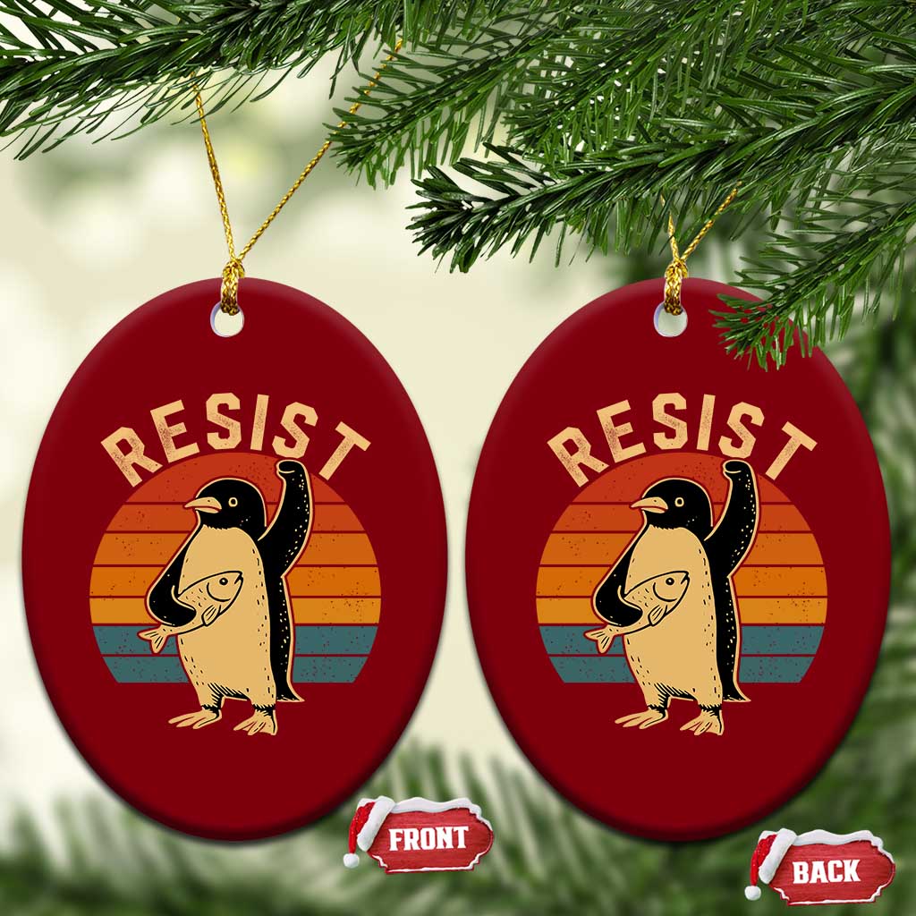 Funny Penguin Resist Ceramic Ornament Against Tariffs Retro Vintage - Wonder Print Shop