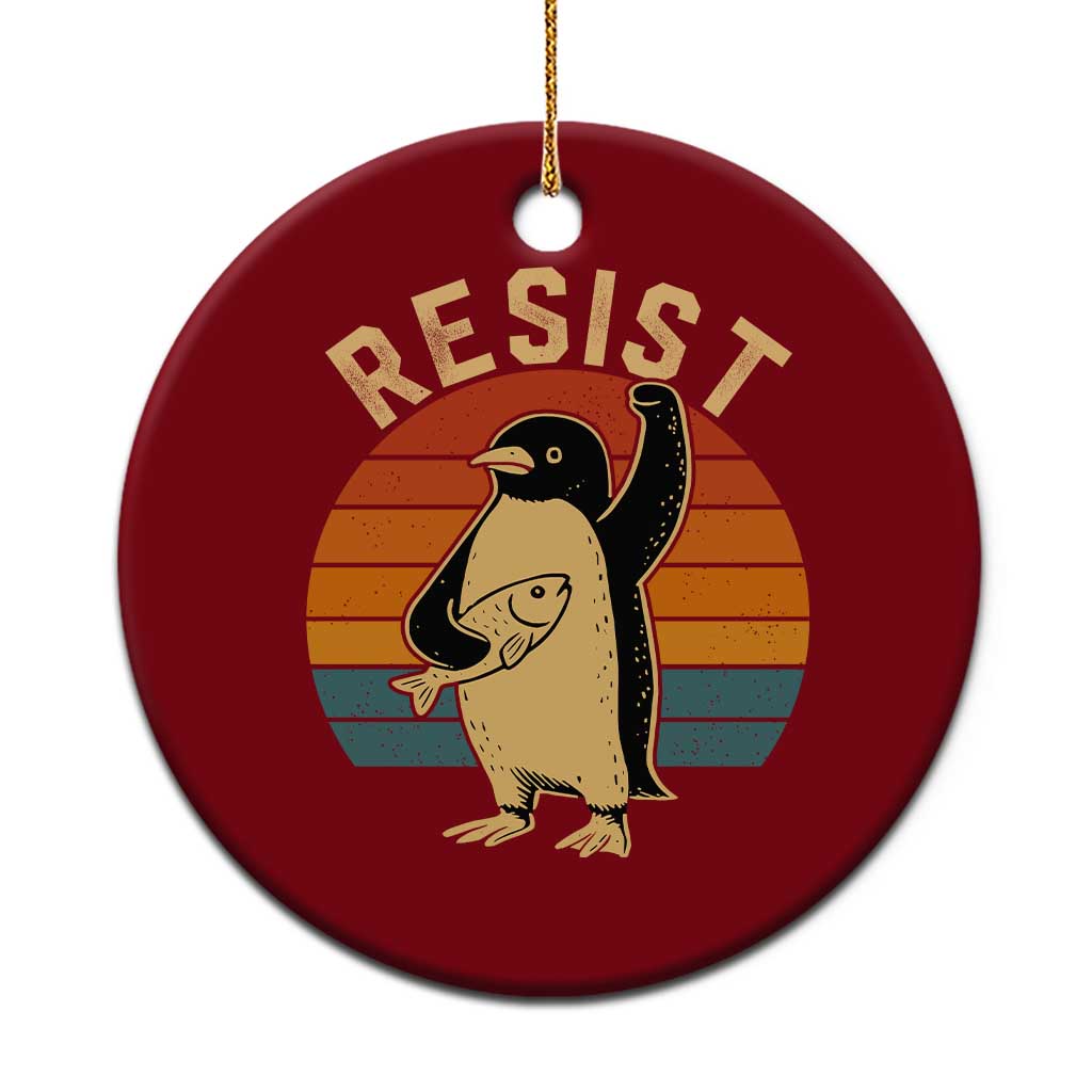 Funny Penguin Resist Ceramic Ornament Against Tariffs Retro Vintage - Wonder Print Shop