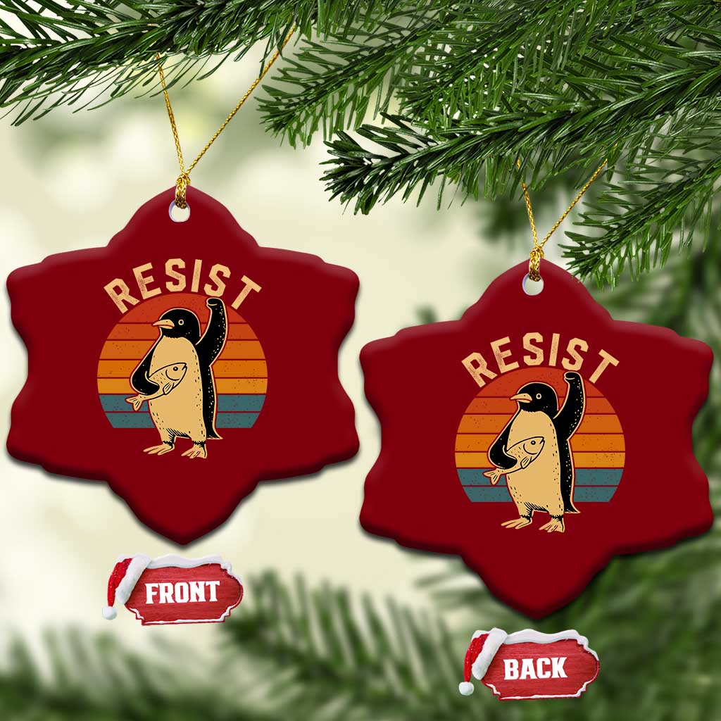 Funny Penguin Resist Ceramic Ornament Against Tariffs Retro Vintage - Wonder Print Shop