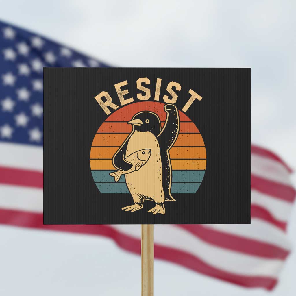 Funny Penguin Resist Protest Sign Against Tariffs Retro Vintage - Wonder Print Shop
