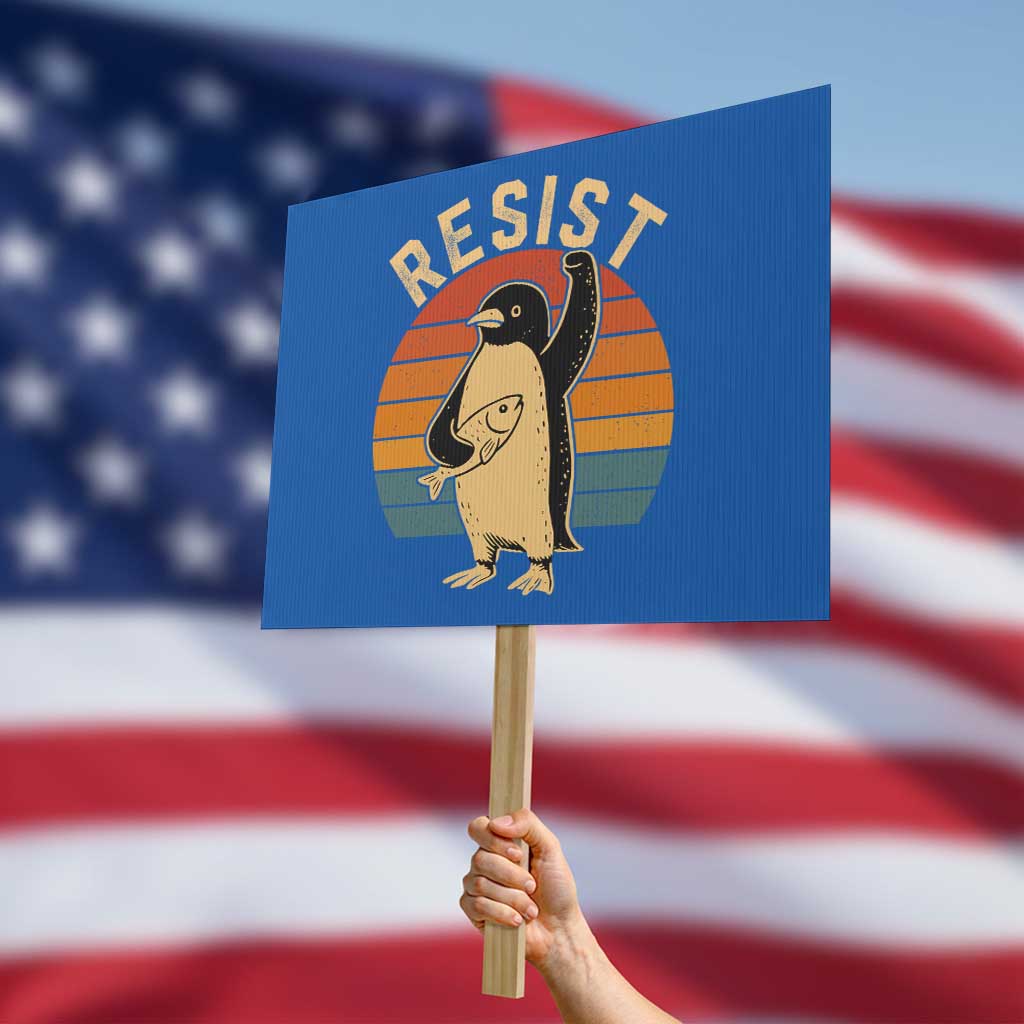 Funny Penguin Resist Protest Sign Against Tariffs Retro Vintage - Wonder Print Shop