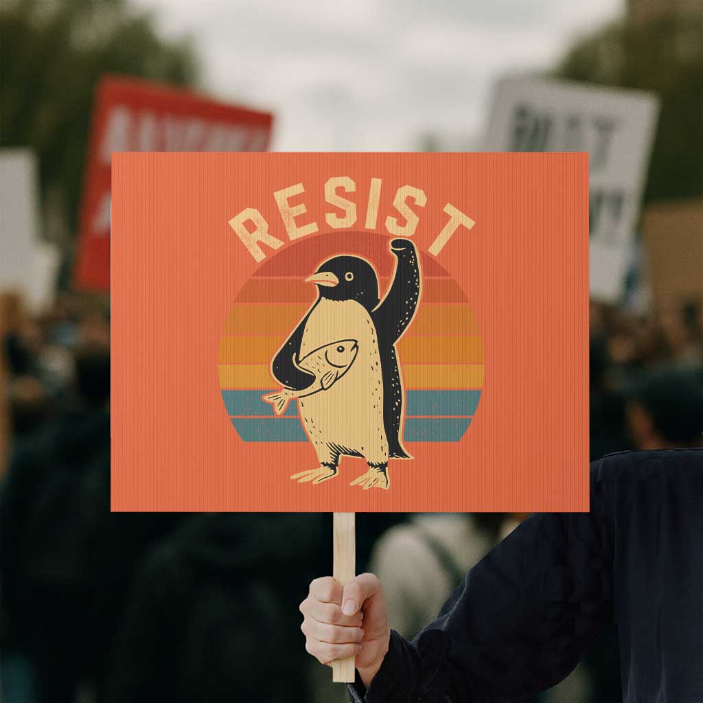 Funny Penguin Resist Protest Sign Against Tariffs Retro Vintage - Wonder Print Shop