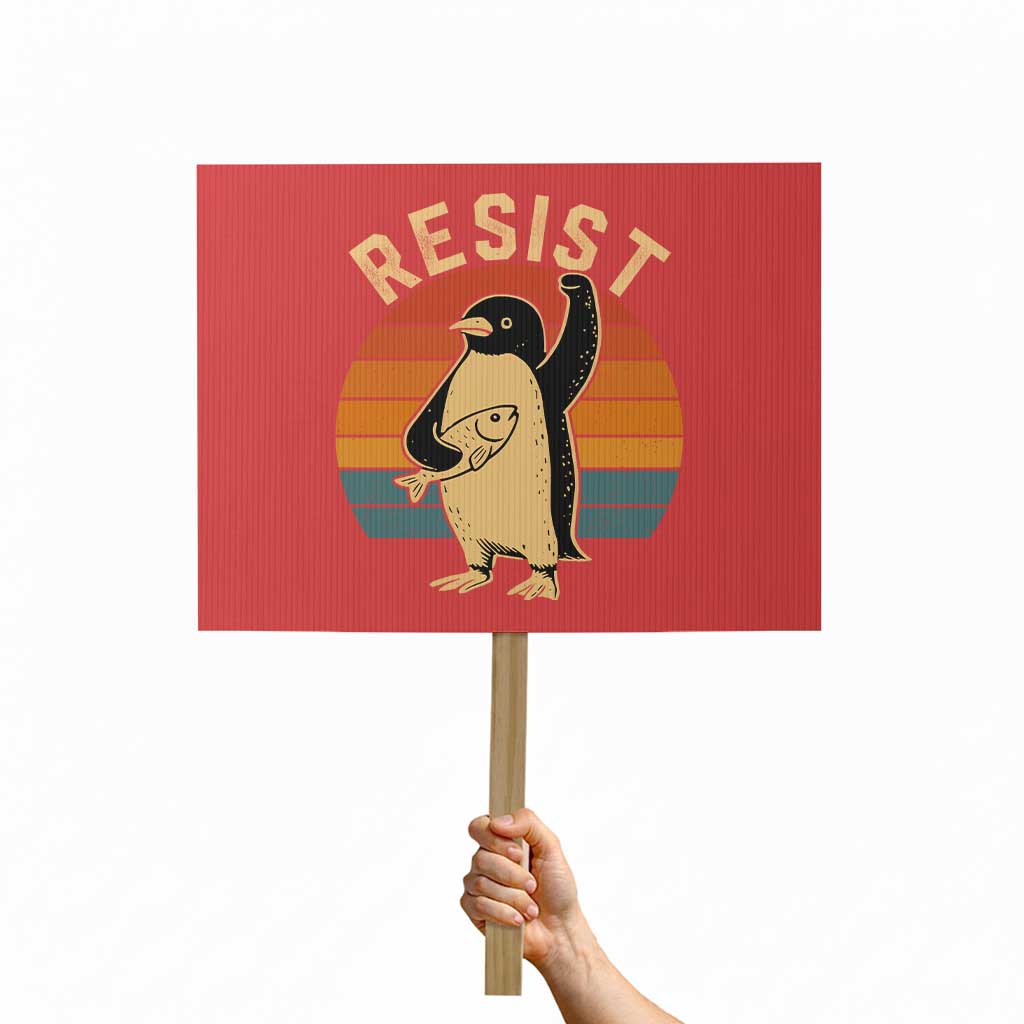 Funny Penguin Resist Protest Sign Against Tariffs Retro Vintage - Wonder Print Shop