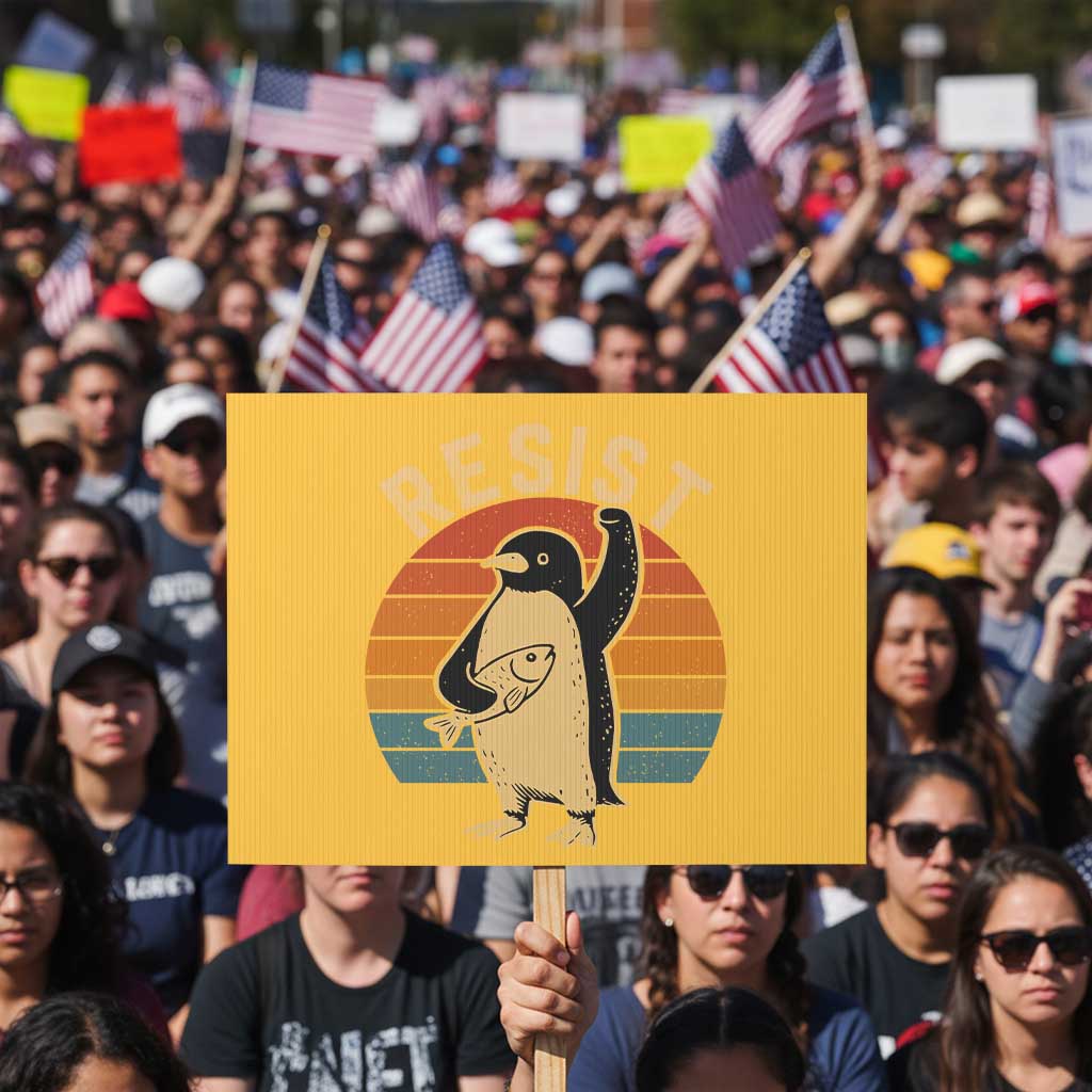 Funny Penguin Resist Protest Sign Against Tariffs Retro Vintage - Wonder Print Shop