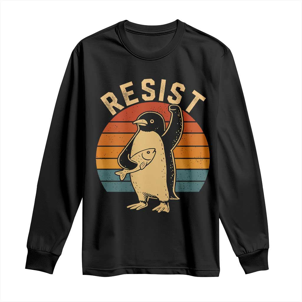 Funny Penguin Resist Long Sleeve Shirt Against Tariffs Retro Vintage