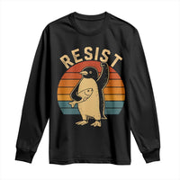 Funny Penguin Resist Long Sleeve Shirt Against Tariffs Retro Vintage
