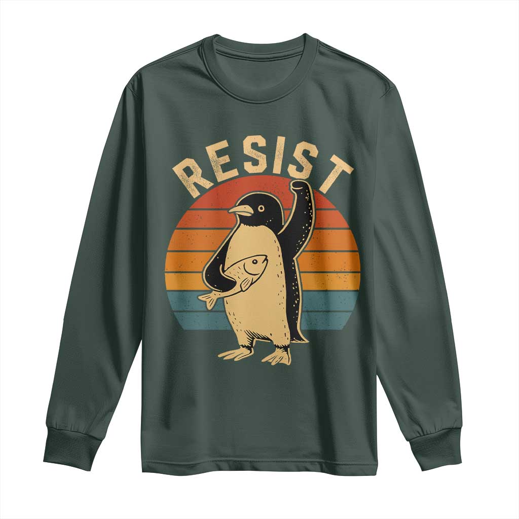 Funny Penguin Resist Long Sleeve Shirt Against Tariffs Retro Vintage