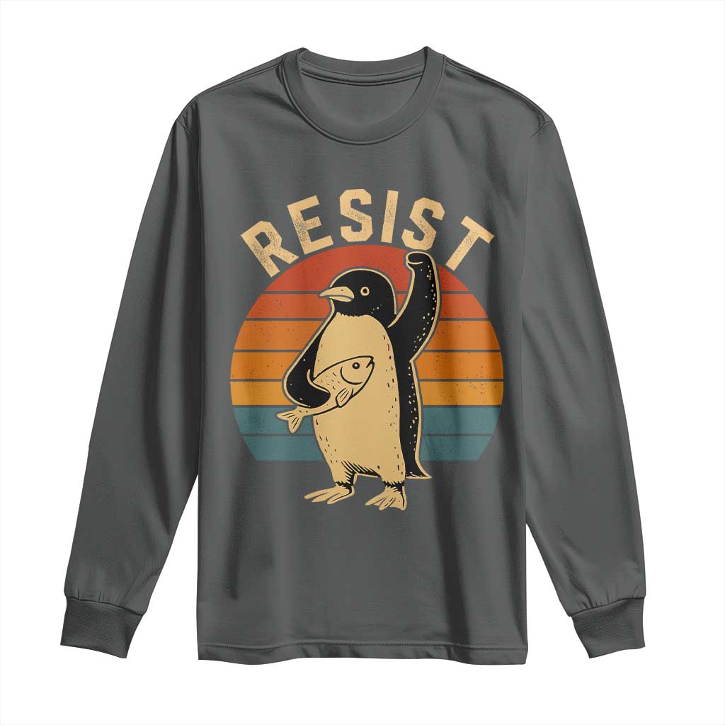 Funny Penguin Resist Long Sleeve Shirt Against Tariffs Retro Vintage