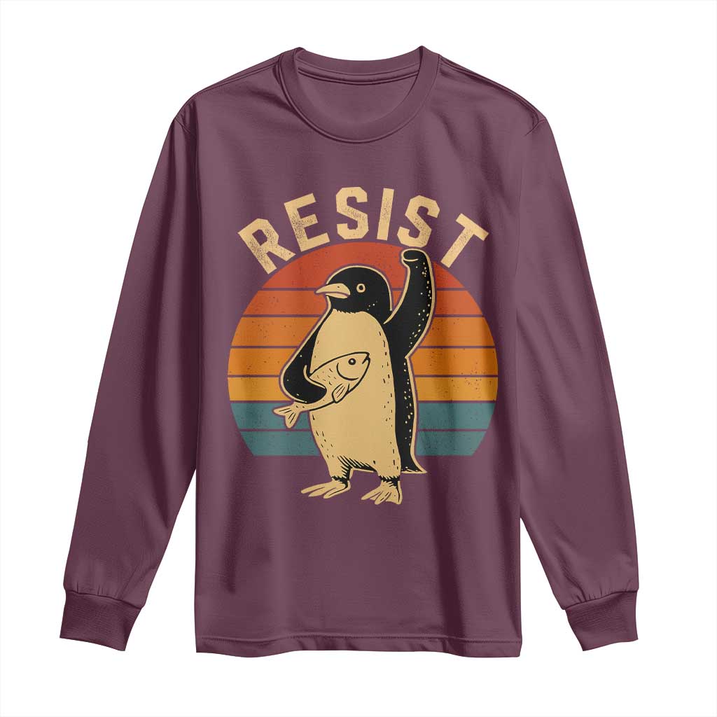 Funny Penguin Resist Long Sleeve Shirt Against Tariffs Retro Vintage