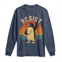 Funny Penguin Resist Long Sleeve Shirt Against Tariffs Retro Vintage