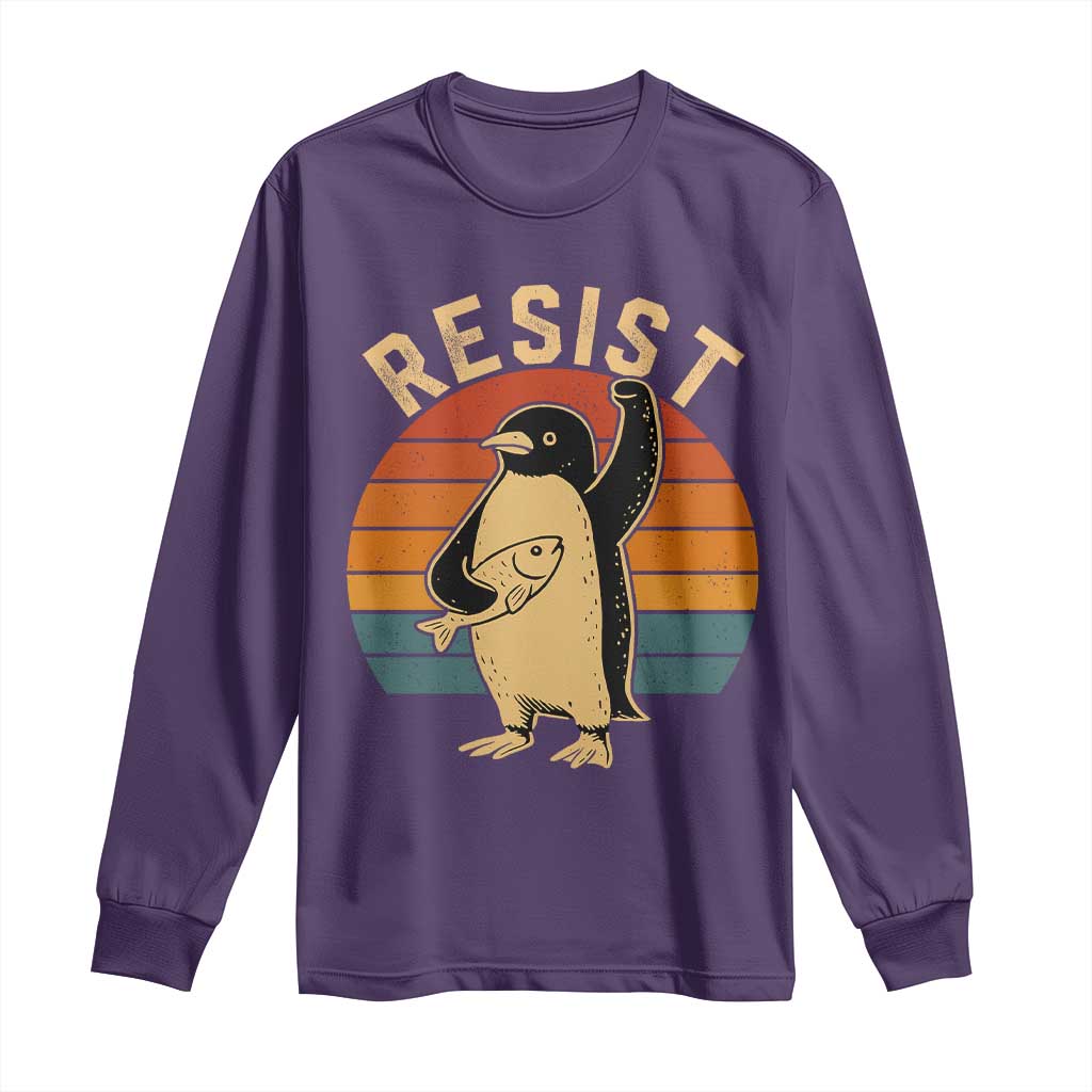 Funny Penguin Resist Long Sleeve Shirt Against Tariffs Retro Vintage