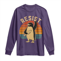 Funny Penguin Resist Long Sleeve Shirt Against Tariffs Retro Vintage