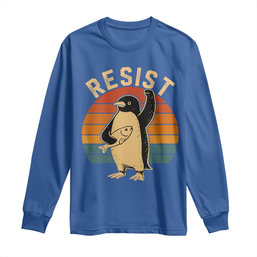 Funny Penguin Resist Long Sleeve Shirt Against Tariffs Retro Vintage