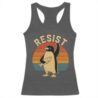 Funny Penguin Resist Racerback Tank Top Against Tariffs Retro Vintage