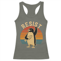 Funny Penguin Resist Racerback Tank Top Against Tariffs Retro Vintage