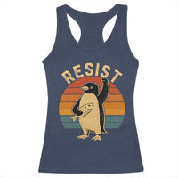 Funny Penguin Resist Racerback Tank Top Against Tariffs Retro Vintage