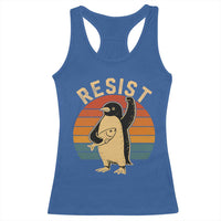 Funny Penguin Resist Racerback Tank Top Against Tariffs Retro Vintage