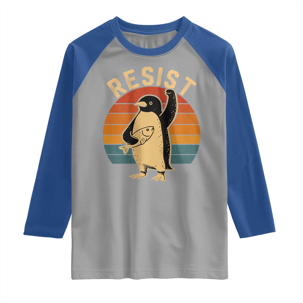 Funny Penguin Resist Raglan Shirt Against Tariffs Retro Vintage