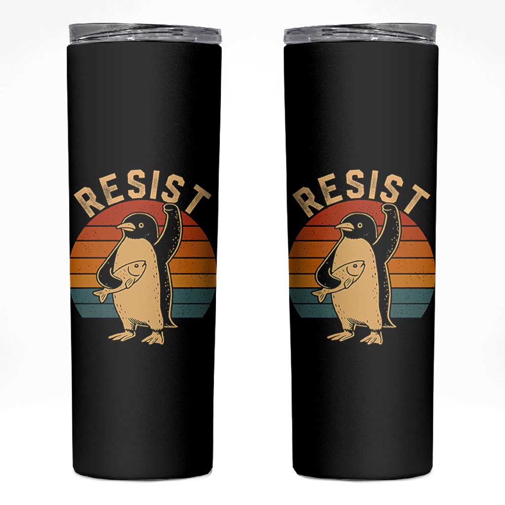Funny Penguin Resist Skinny Tumbler Against Tariffs Retro Vintage