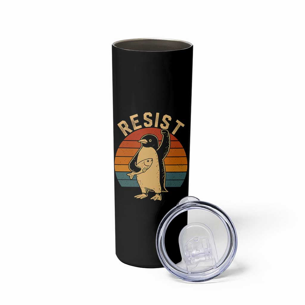 Funny Penguin Resist Skinny Tumbler Against Tariffs Retro Vintage