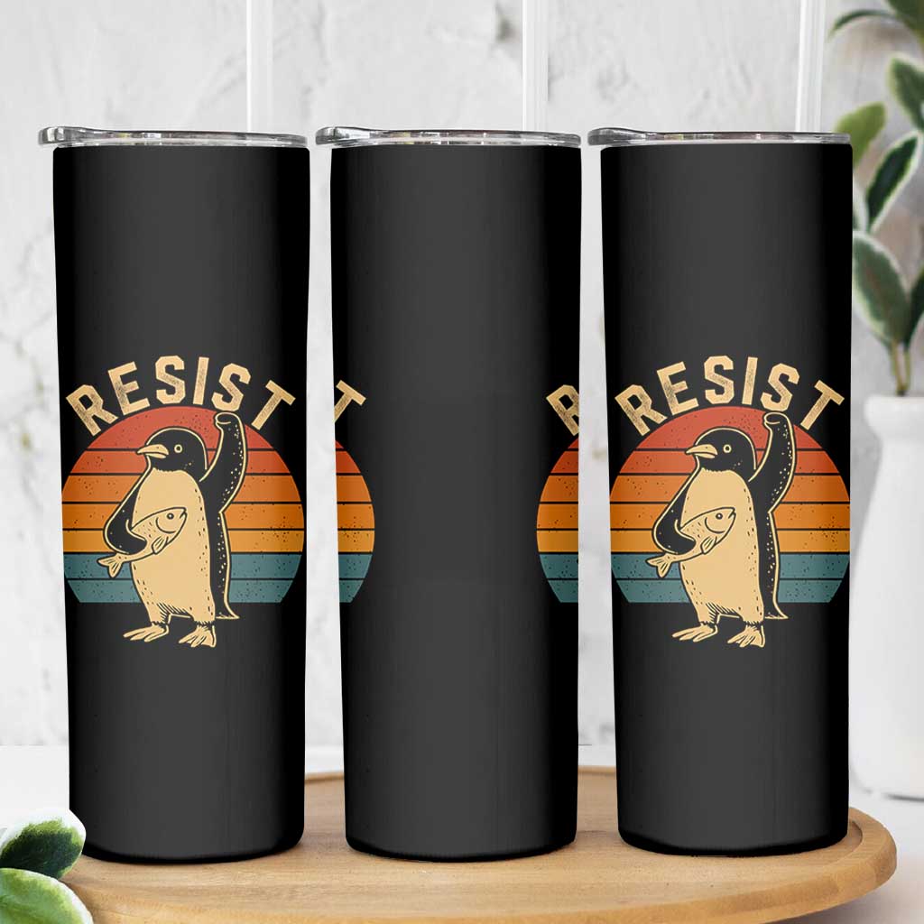 Funny Penguin Resist Skinny Tumbler Against Tariffs Retro Vintage
