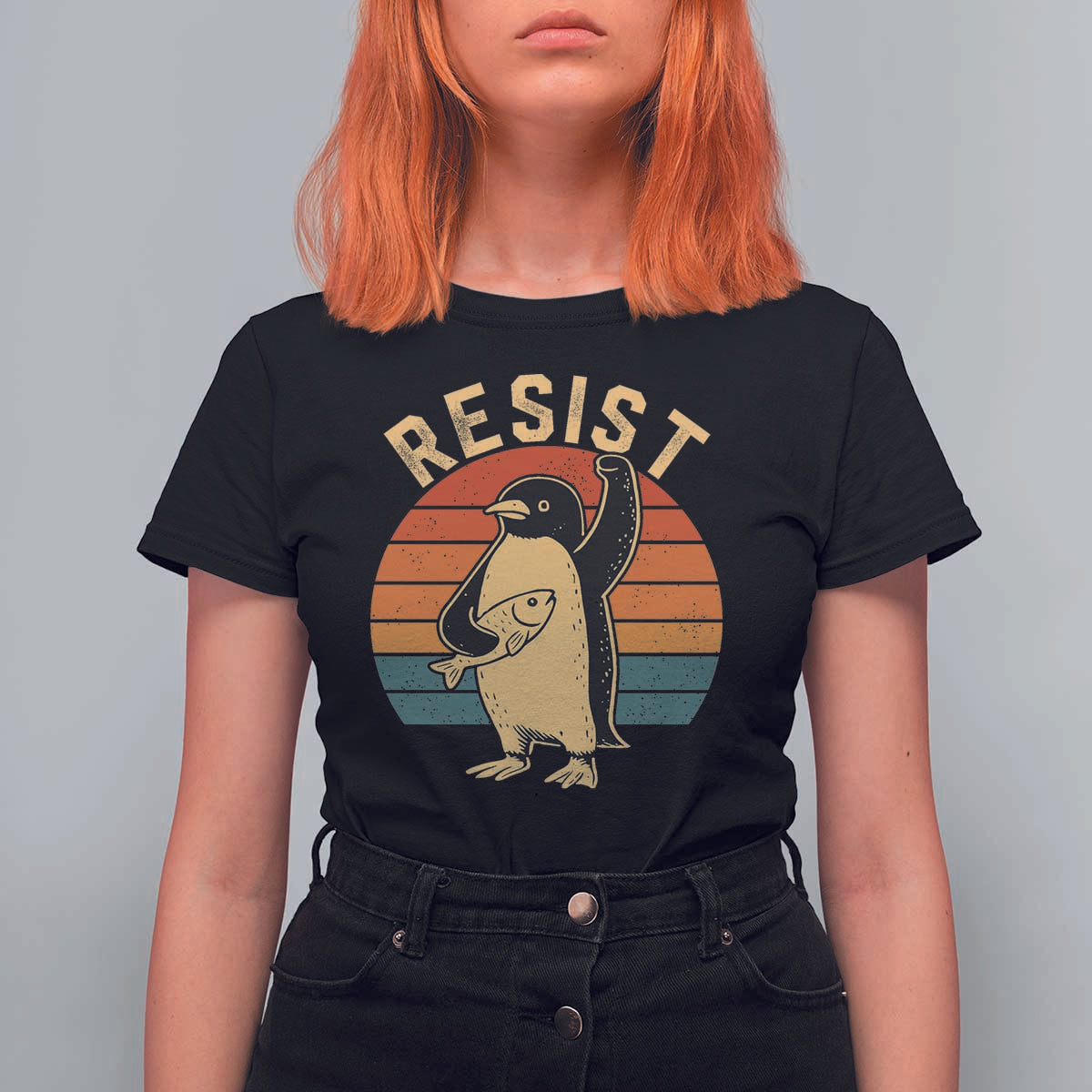 Funny Penguin Resist T Shirt For Women Funny Penguin Resist Penguins Protest Against Tariffs