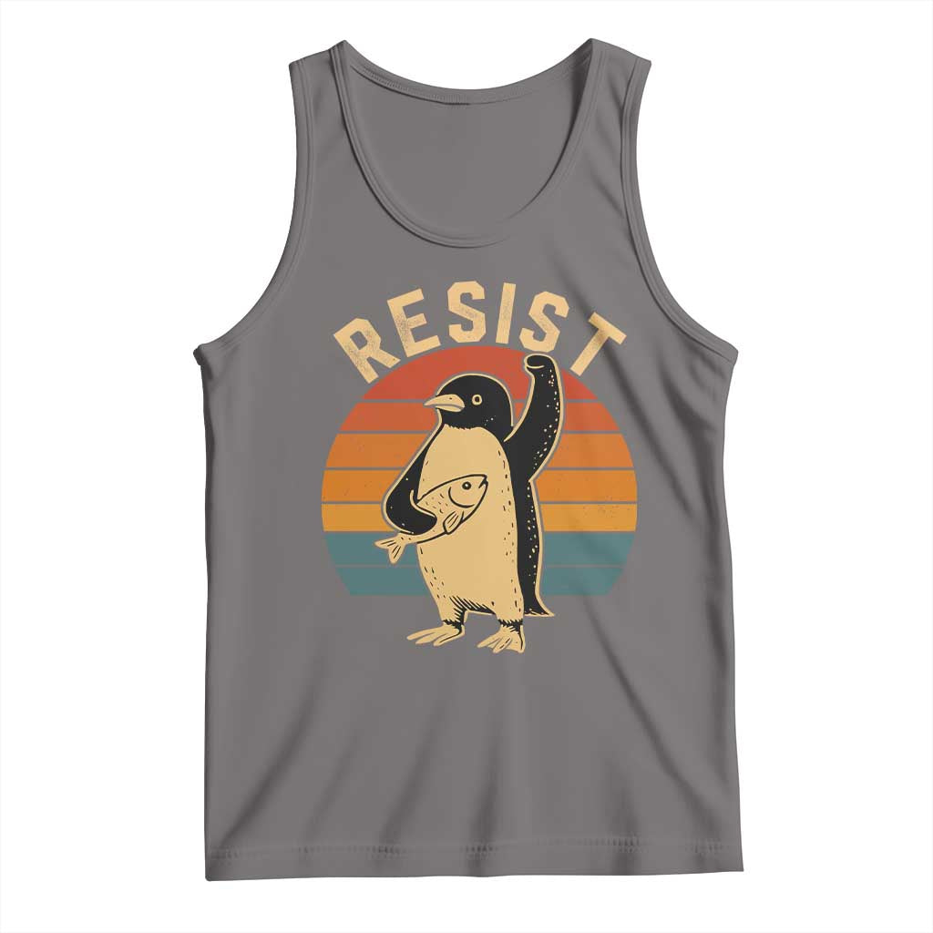 Funny Penguin Resist Tank Top Against Tariffs Retro Vintage